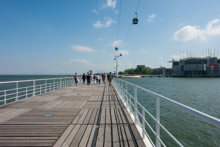 Lisbon Portugal. People walking at Parque das Nacoes in Lisbon. Lisbon, Portugalのeditorial素材