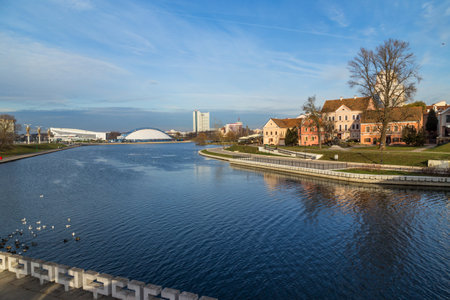 Minsk, Belarus: Landscape in the city of Minsk. Nemiga Trinity Suburb. Belarusのeditorial素材