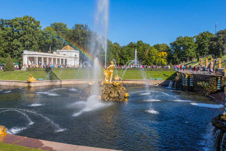 SAINT-PETERSBURG, RUSSIA: Peterhof, St. Petersburg, king's palace and grand-fountain. Russiaのeditorial素材