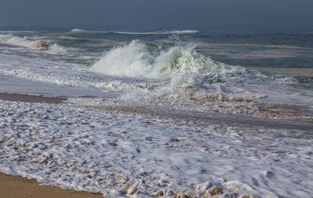 Beautiful empty beach near Aveiro, Portugalの写真素材