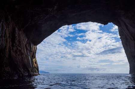 Island of Flores ocean cave. Azores, Portugalの写真素材