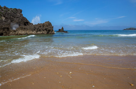 the beach of San Antolin, Llanes, Asturias, Spainの写真素材