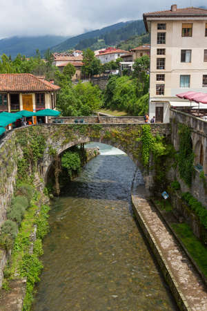 Potes, Spain: The traditional houses in the ancient Spanish town. Northern Spain, Cantabria.のeditorial素材