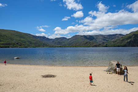 Lago de Sanabria, Spain: People at the lake de Sanabria, Castilla y Leon, Spainのeditorial素材