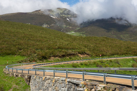 Road in the mountains in the Picos de Europa national park, Spain, Asturias.の写真素材