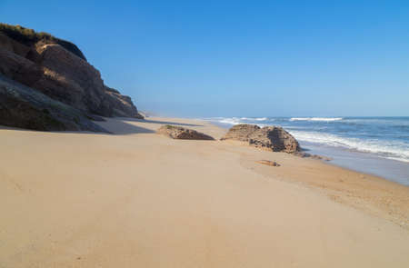 Beautiful empty beach near Sao Martinho do Porto, Portugalの写真素材