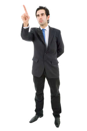 businessman full body pointing isolated on white backgroundの写真素材
