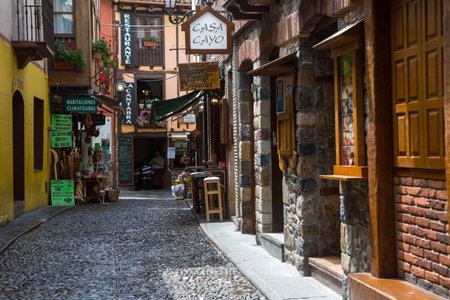 Potes, Spain: The traditional houses in the ancient Spanish town. Northern Spain, Cantabria.のeditorial素材