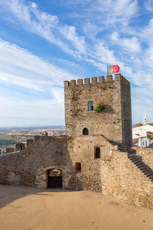 MONSARAZ, PORTUGAL: People visiting the medieval castle and village of Monsaraz. A tourist attraction in the Alentejo, Portugal. From the walls of his castleのeditorial素材