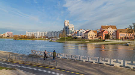 Minsk, Belarus: Landscape in the city of Minsk. Nemiga Trinity Suburb. Belarusのeditorial素材
