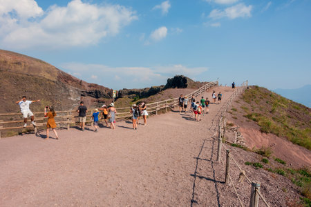 MOUNT VESUVIUS, ITALY: Tourists walk around the crater of Mount Vesuvius.のeditorial素材
