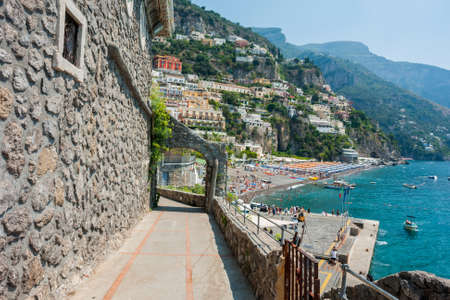 POSITANO, ITALY: people at beach in Positano, Amalfi Coast, Italy.のeditorial素材