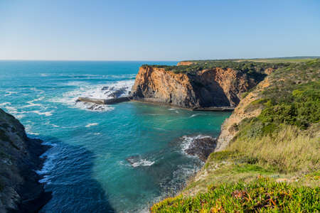 Atlantic rocky coast view, Alentejo, Portugal.の写真素材