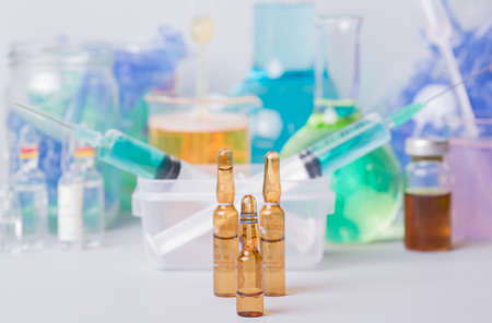 syringe with ampules of drugsの写真素材