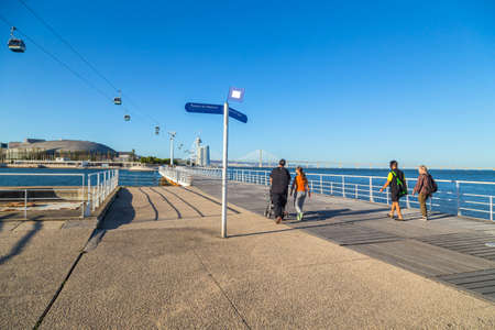 LISBON, PORTUGAL: Cable cars on the Tagus river at Parque das Nacoes (Park of Nations) in Lisbon, Portugalのeditorial素材