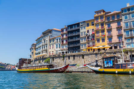 PORTO, PORTUGAL: the famous houses of the Ribeira in the Douro River bank near the Dom Luis I Bridge, Porto, Portugal.のeditorial素材