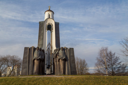Minsk, Belarus: Monument on the island of tears. Memorial for the fallen soldiers of the Afghanistan war the Red Army.のeditorial素材