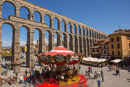 SEGOVIA, SPAIN:  Landscape of Roman Aqueduct, the famous landmark of Segovia, Spainのeditorial素材