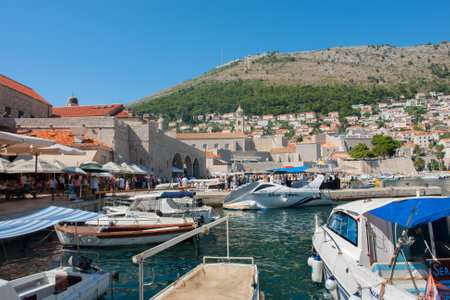 DUBROVNIK, CROATIA: Harbour of the Old town of Dubrovnik, Croatia. Dubrovnik is a UNESCO World Heritage siteのeditorial素材