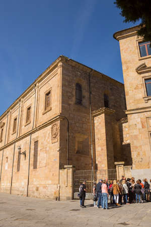 Salamanca, Spain: Tourists walking towards the Salamanca Cathedral by the Tentenecio street in the historical old townのeditorial素材