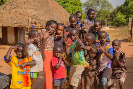 Bissau, Guinea-Bissau: group of African Kids looking at the camera in rural Guinea-Bissauのeditorial素材