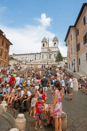ROME: The Spanish Steps, with tourists, seen from Piazza di Spagna, Rome.The Spanish Steps are the widest staircase in Europe.のeditorial素材