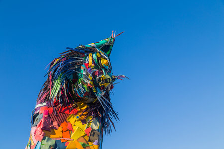 LISBON, PORTUGAL: Iberian Lynx statue in Lisbon, Portugal. It is located at the Park of the Nations (Parque das NaÃ§Ãµes) and it is made from recycled waste materialsのeditorial素材