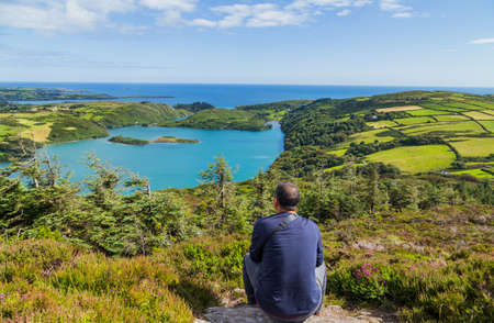 Man at the Lough Hyne, West Cork, Irelandの写真素材