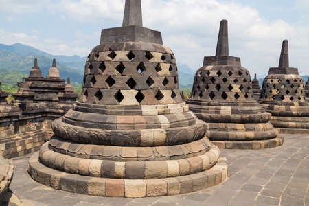 Ancient Buddhist temple of Borobudur, in Magelang, Central Java, Indonesiaの写真素材