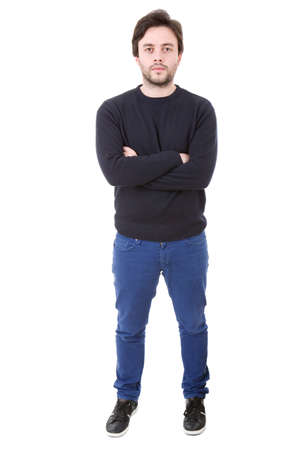 happy casual man full body in a white backgroundの写真素材