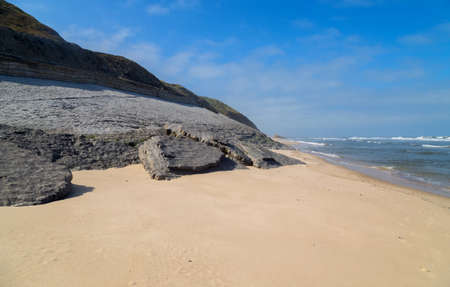 Beautiful empty beach near Sao Martinho do Porto, Portugalの写真素材