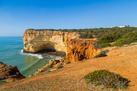 Cliffs in the Coast of Algarve, Benagil, Portugalの写真素材