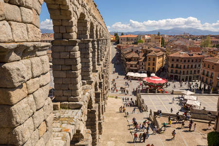 SEGOVIA, SPAIN:  Landscape of Roman Aqueduct, the famous landmark of Segovia, Spainのeditorial素材