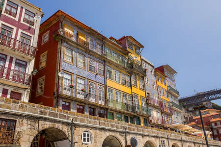 PORTO, PORTUGAL: the famous houses of the Ribeira in the Douro River bank near the Dom Luis I Bridge, Porto, Portugal.のeditorial素材