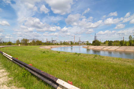 Lake in the town of Prypjat in Ukraine. Lake full of hazardous radioactive waste. after the nuclear disaster of Chernobylの写真素材