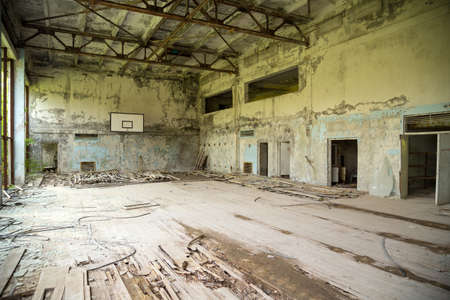 Chernobyl zone. Swimming pool in the city of Pripyat in Ukraine. Exclusion Zone.の写真素材