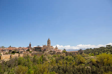 The old town of Segovia and the Cathedral, Segovia, Spainの写真素材