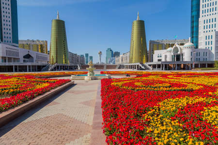 Nur-Sultan, Kazakhstan - View of of the city and the Baiterek Tower with its golden sphere in Nur-Sultan (Astana)のeditorial素材