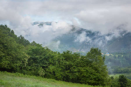View of the mountains at Picos de Europa, Asturias, Spainの写真素材