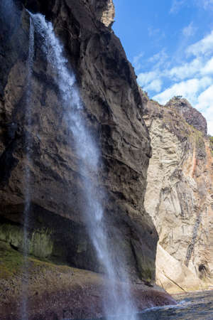 Azores waterfalls and cliffs in Flores island. Portugal.の写真素材