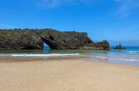 the beach of San Antolin, Llanes, Asturias, Spainの写真素材