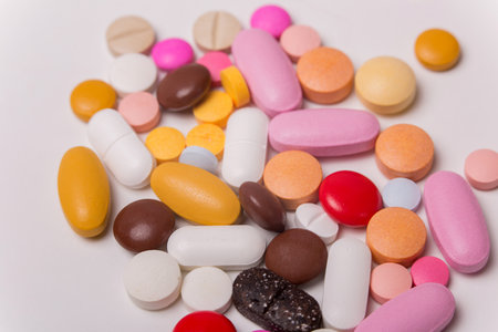 different Tablets pills capsule heap mix therapy drugsの写真素材