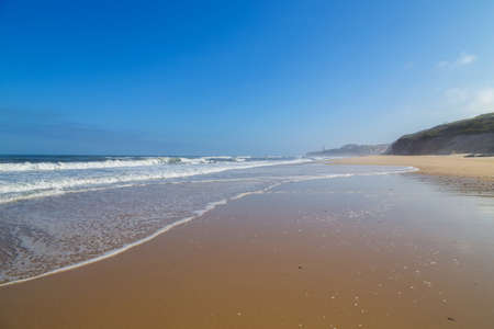 Beautiful empty beach near Sao Martinho do Porto, Portugalの写真素材