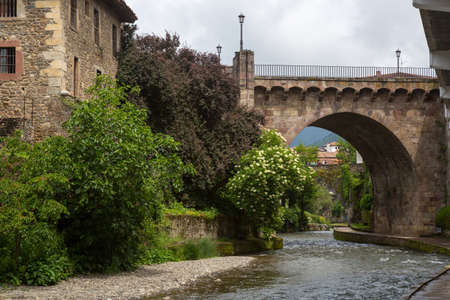 Potes, Spain: The traditional houses in the ancient Spanish town. Northern Spain, Cantabria.のeditorial素材