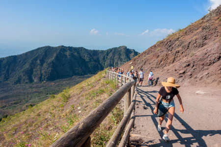 MOUNT VESUVIUS, ITALY: Tourists walk around the crater of Mount Vesuvius.のeditorial素材