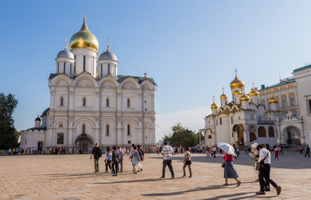 MOSCOW, RUSSIA: People visiting the Assumption Cathedral of the Moscow Kremlin. Russiaのeditorial素材