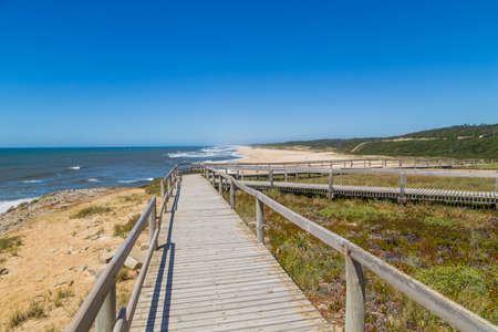 Beautiful empty beach near Sao Martinho do Porto, Portugalの写真素材