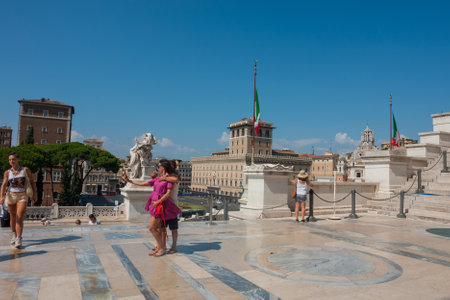 ROME, ITALY: Tourists at the Altar of the Fatherland (Altare della Patria), known as the national Monument to Victor Emmanuel II in city of Rome, Italyのeditorial素材