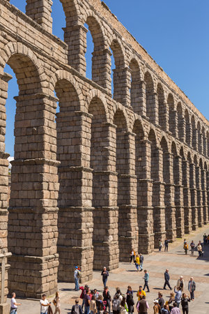 SEGOVIA, SPAIN:  Landscape of Roman Aqueduct, the famous landmark of Segovia, Spainのeditorial素材
