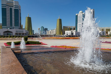 Nur-Sultan, Kazakhstan - View of of the city and the Baiterek Tower with its golden sphere in Nur-Sultan (Astana)のeditorial素材